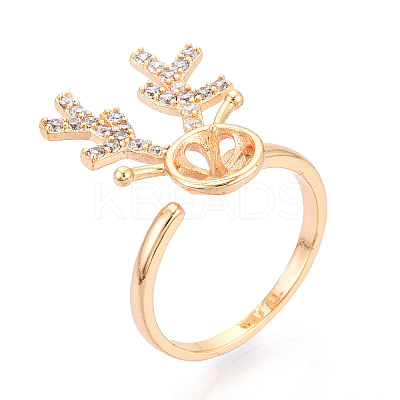 Antler Brass Micro Pave Clear Cubic Zirconia Cuff Ring Settings KK-T076-26G-1