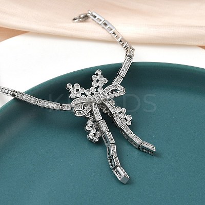 Bowknot Brass Micro Pave Cubic Zirconia Link Chain Bracelets for Women BJEW-A279-01P-1
