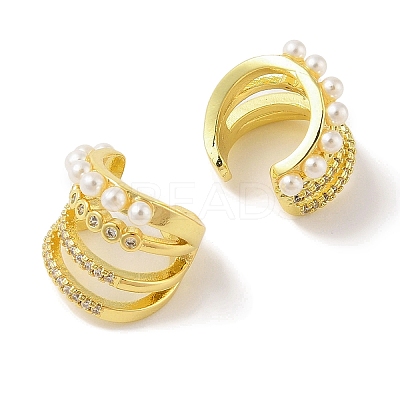 Brass Micro Pave Clear Cubic Zirconia Cuff Earrings EJEW-I305-07G-1