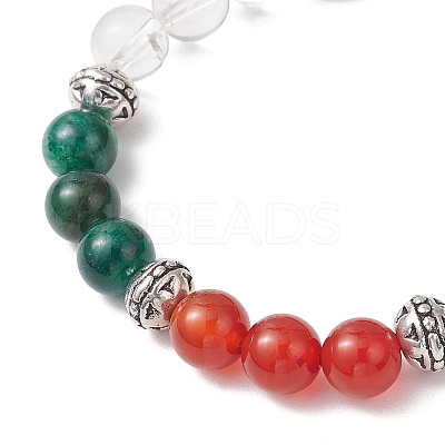 Natural Fuchsite & Carnelian & Quartz Crystal Round Beaded Stretch Bracelets for Men Women BJEW-TA00661-1