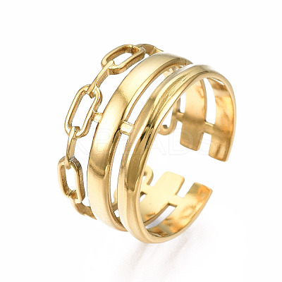 304 Stainless Steel Cable Chain Open Cuff Ring RJEW-T023-08G-1