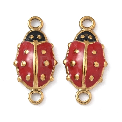 304 Stainless Steel Enamel Ladybug Connector Charms STAS-U056-01G-01-1
