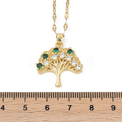 Brass Pave Full Cubic Zirconia Tree Of Life Pendant Necklaces LS-NJEW-D309-01G-A-1