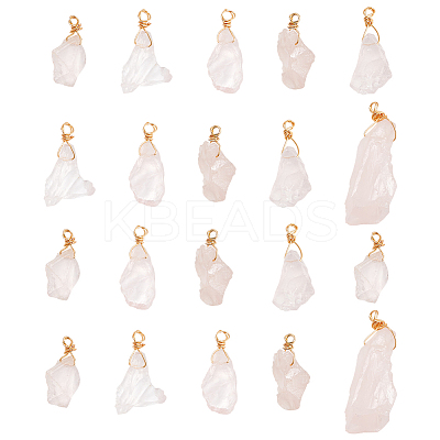 20Pcs Raw Rough Natural Rose Quartz Pendants G-HY0001-39-1