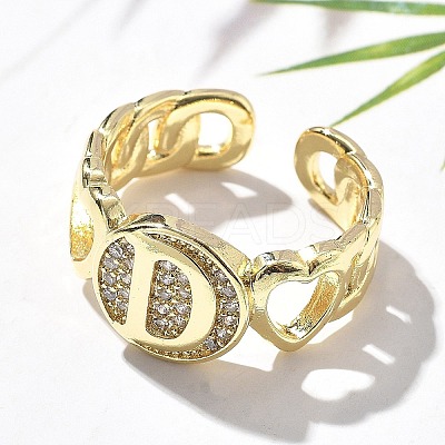 Brass Micro Pave Clear Cubic Zirconia Open Cuff Rings for Women RJEW-K289-02G-D-1