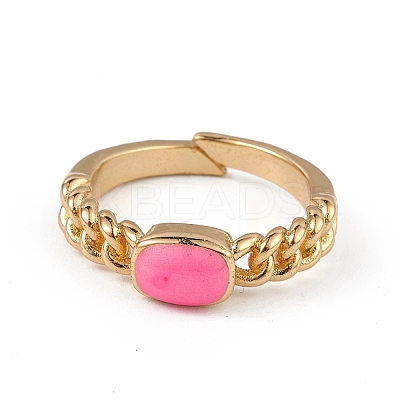 Enamel Rectangle Open Cuff Ring RJEW-L100-028G-1