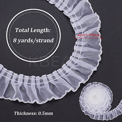 8 Yards Polyester Pleated Lace Trim OCOR-WH0080-87C-1