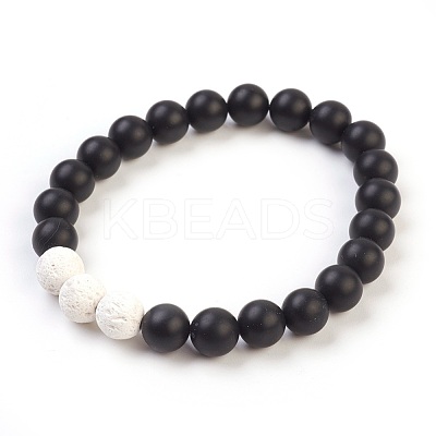Natural Gemstone and Natural Dyed Lava Rock Stretch Bracelets Sets BJEW-JB03798-1
