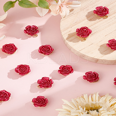 20Pcs Opaque Resin Rose Pendants FIND-LP0002-28-1
