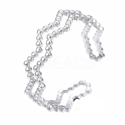 Non-Tarnish 304 Stainless Steel Wave Wrap Open Cuff Ring LS-RJEW-T023-66P-1