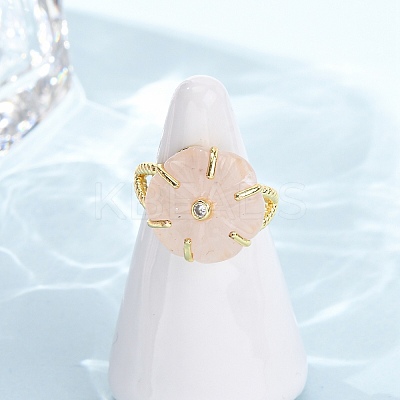 Flower Natural Mixed Stone Cuff Rings RJEW-G366-01G-1