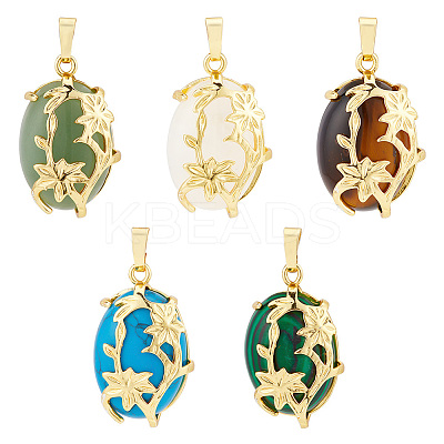 5Pcs 5 Styles Natural & Synthetic Mixed Gemstone Pendants G-PH0036-01-1
