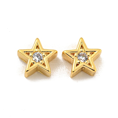 Brass Micro Pave Clear Cubic Zirconia Beads KK-B096-22G-1