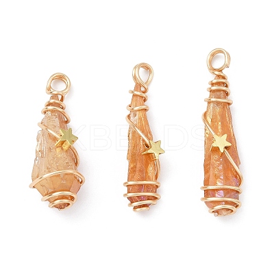 Electroplated Raw Rough Natural Quartz Crystal Copper Wire Wrapped Pendants PALLOY-JF02413-01-1