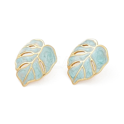 Ion Plating(IP) 304 Stainless Steel Leaf Stud Earrings EJEW-Z068-37G-01-1