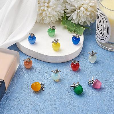 10Pcs Apple Gemstone Charm Pendant Crystal Quartz Healing Natural Stone Pendants Pink Silver Buckle for Jewelry Necklace Earring Making Crafts JX525A-1
