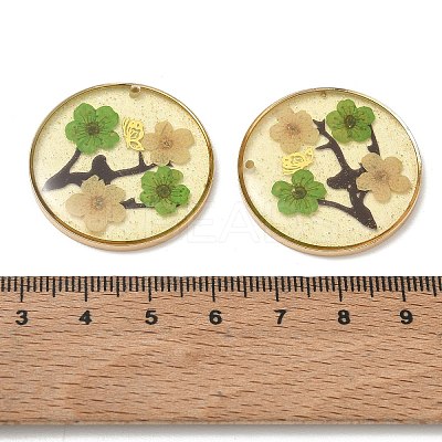 Plating Brass & Transparent Epoxy Resin & Dried Flower Pendants RE-CBAA153-06D-1
