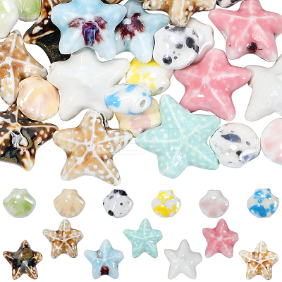 48Pcs 12 Styles Handmade Porcelain Beads PORC-PA0001-07-1