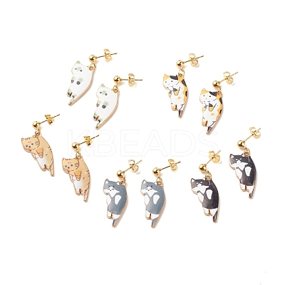 Alloy Cat Dangle Stud Earrings with Enamel EJEW-JE04919-1