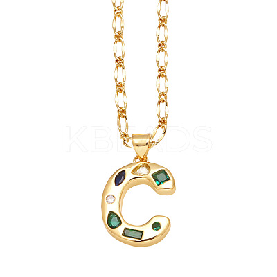 Brass Pave Colorful Cubic Zirconia Initial Pendant Necklaces FS-WG26597-03-1