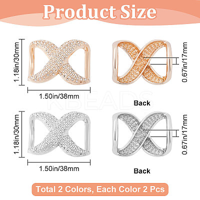 4Pcs 2 Colors Alloy Rhinestone Bowknot Corner Knotted Buckles FIND-GF0005-32-1