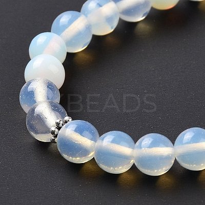 Opalite Bullet & Tassel Pendant Necklace with Mixed Gemstone Beaded Chains NJEW-E585-02F-1
