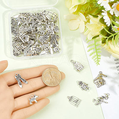 65Pcs 13 Styles Tibetan Style Alloy Pendants TIBE-SC0002-48-1