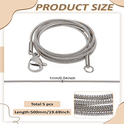 5Pcs 1MM 304 Stainless Steel Round Snake Chain Necklaces NJEW-LP0003-39-1