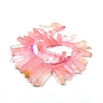 Irregular Strip Natural Rose Quartz Graduated Beads Strands G-P064-13-1