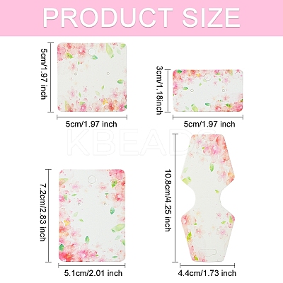 120Pcs 4 Styles Flower Printed White Cardboard Necklace & Earring Display Cards CDIS-YW0001-14-1