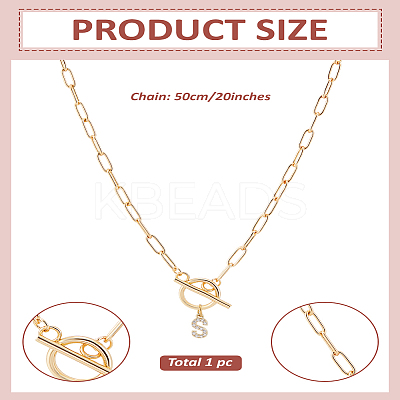 1Pc 304 Stainless Steel Chain & Brass Micro Pave Cubic Zirconia Letter Pendant Necklaces NJEW-LP0001-36S-G-1
