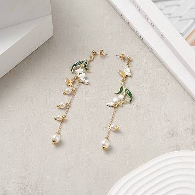 Alloy Enamel Flower with Butterfly Asymmetrical Earrings EJEW-JE05203-1