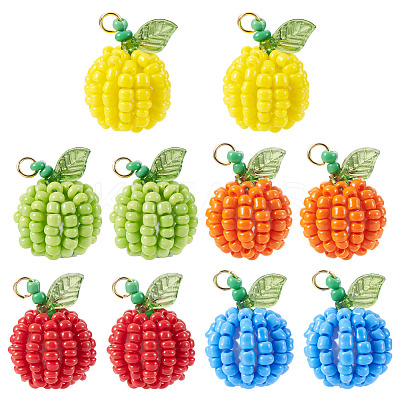 10Pcs 5 Styles Glass Seed Beaded Fruit Pendants PALLOY-TA00221-1