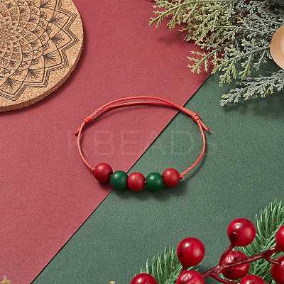 Wood Round Braided Bead Bracelet BJEW-JB09927-1