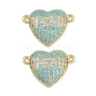 Brass Micro Pave Cubic Zirconia Heart Connector Charms KK-C114-26A-G-1