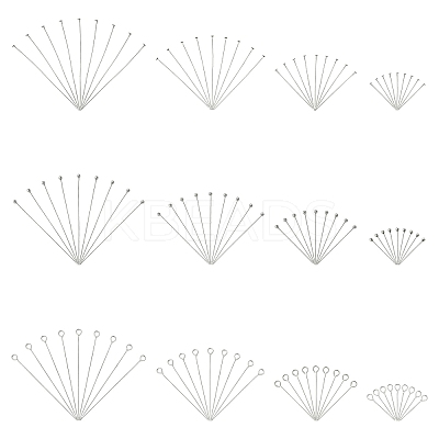 12 Styles 304 Stainless Steel Flat Head Pins & Eye Pin & Ball Head Pins STAS-YW0003-26-1