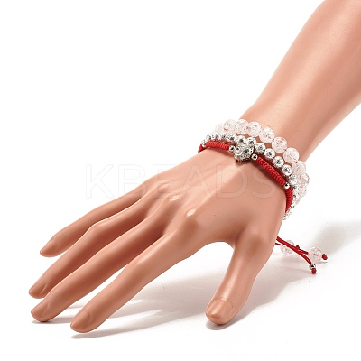 Natural Crackle Quartz & Lava Rock Braided Bead Bracelets Set BJEW-JB07212-03-1