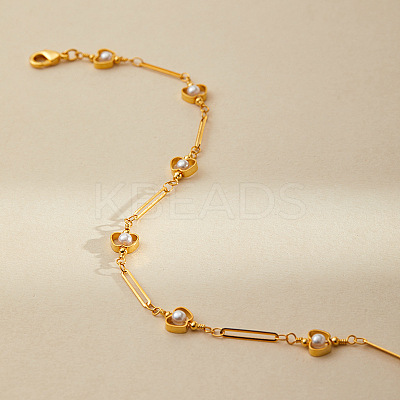 Teachers' Day Apple Brass with Plastic Pearl Bead Link Chain Anklets for Women FS-WG6989F-01-1