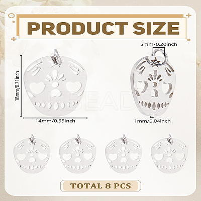 8Pcs 201 Stainless Steel Pendants STAS-LP0004-63-1