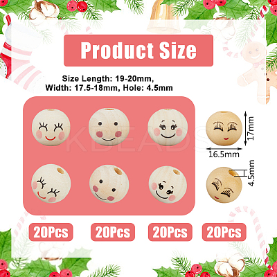 80Pcs 4 Styles Printed Wood European Beads WOOD-DC0001-13-1