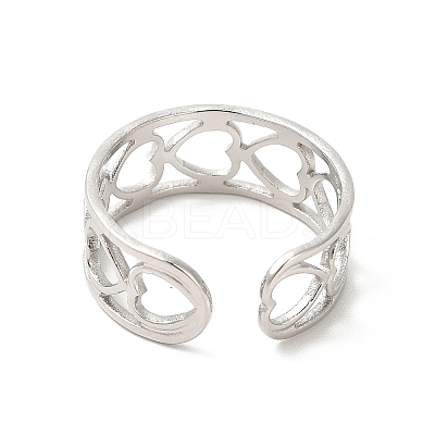 Non-Tarnish 304 Stainless Steel Hollow Out Heart Open Cuff Ring for Women LS-RJEW-E063-19P-1