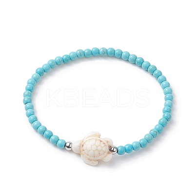 4Pcs 4 Style Dyed Synthetic Turquoise Starfish & Turtle Beaded Stretch Bracelets Set for Women BJEW-JB09338-1