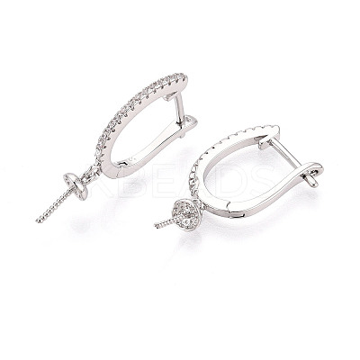 Brass Micro Pave Clear Cubic Zirconia Arch Hoop Earring Findings KK-T076-82P-1