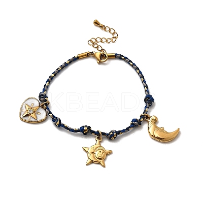 304 Stainless Steel Rhinestone Charm Bracelets for Women BJEW-Z142-03G-1
