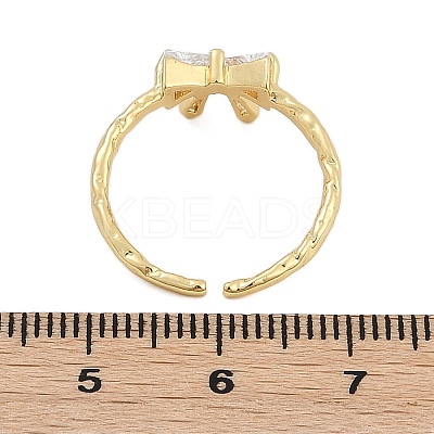 Rack Plating Brass Micro Pave Clear Cubic Zirconia Cuff Rings for Women RJEW-M028-55G-1