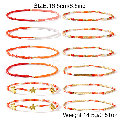 10Pcs Glass Seed Bead Stretch Bracelet Set LV7634-1-1