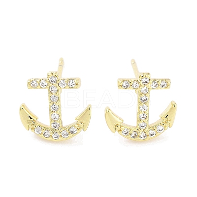 Brass Micro Pave Clear Cubic Zirconia Studs Earring EJEW-S217-G19-1