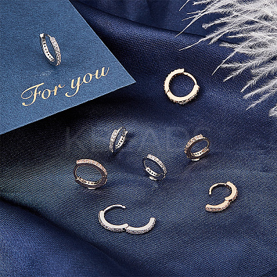 8Pcs 4 Style 316 Surgical Stainless Steel Hoop Earrings with Clear Glass for Women EJEW-GA0005-05-1