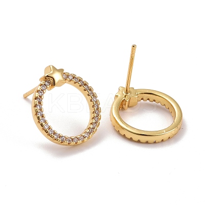 Ring & Star Brass Micro Pave Clear Cubic Zirconia Ear Studs KK-K258-31G-RS-1