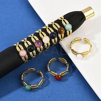 316 Stainless Steel with Natural Mixed Gemstone Cuff Rings RJEW-Z098-01G-04-1